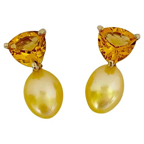 Baroque Pearl & Citrine Drop Earrings .